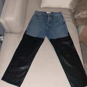 AGOLDE straight leg half denim, half leather pants (size 26) worn twice!!!